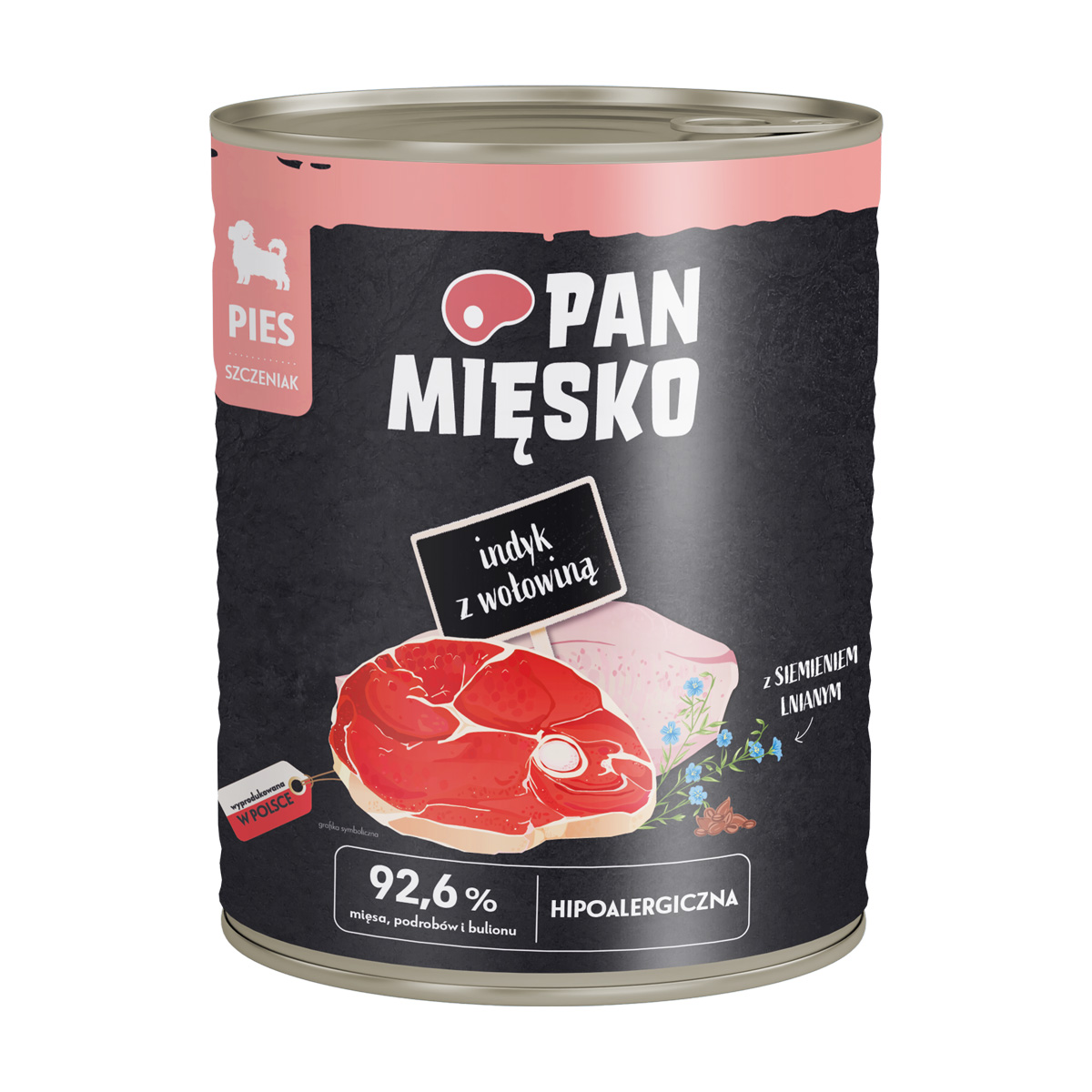 Zestaw 6x Karma mokra dla psa Pan Mięsko Indyk z wołowiną 800 g (szczeniak)